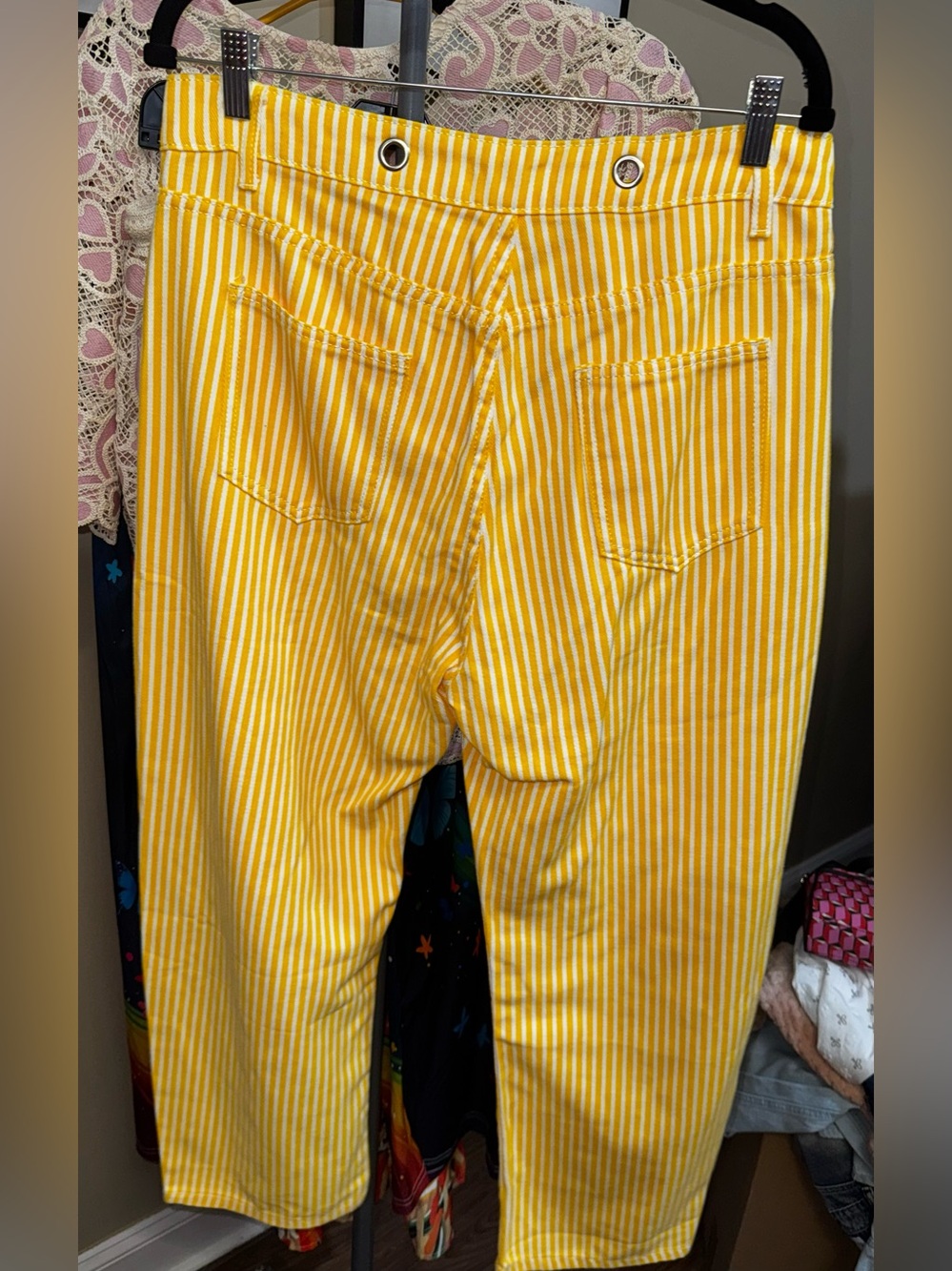 Yellow Striped Wide-Leg Barrel Drawstring Pants - Picture 4 of 5